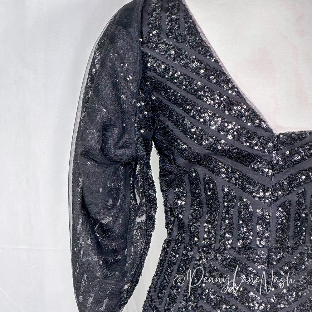NWT Lumier by Bariano Duckie Sequin One Shoulder Dress Black - Picture 12 of 15